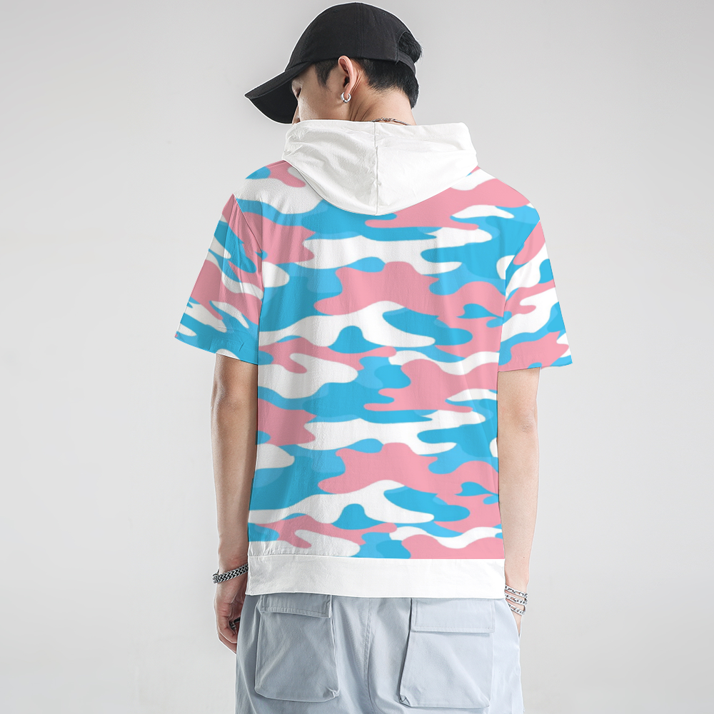 Teen - Plus Size Blue Pink White Pride Camouflage Short-Sleeved Hooded T-Shirt