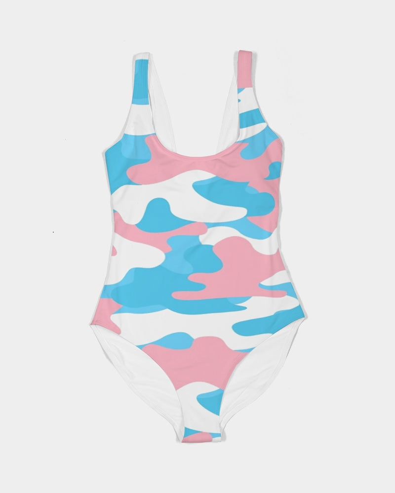 Blue Pink White All-Over Pride Camouflage Scoop One-Piece Swimsuit