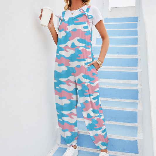 Blue Pink White All Over Pride Camouflage Bow-Tie Dungarees