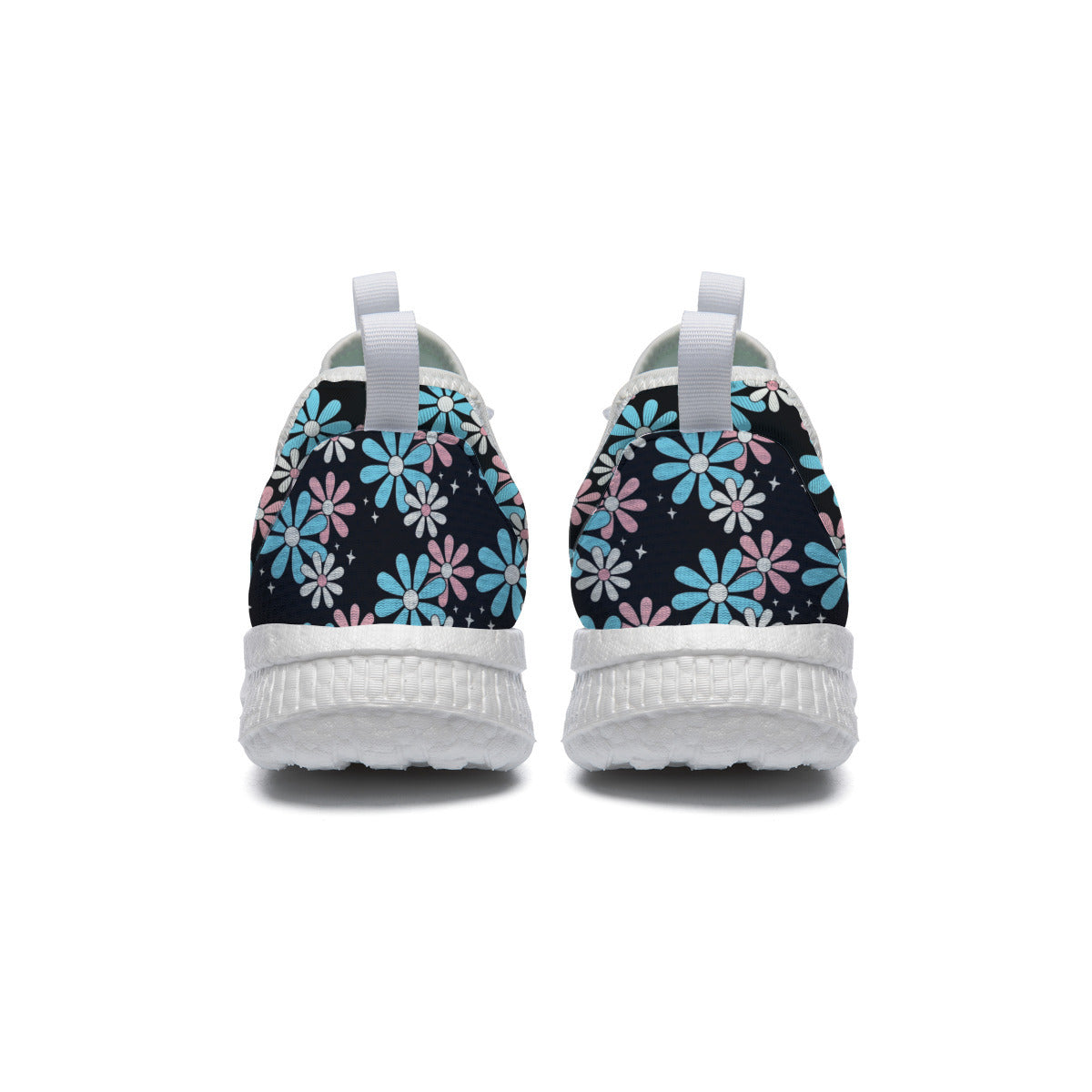 Blue Pink White Big Daisies Pride Black Canvas Low Cut Sneakers