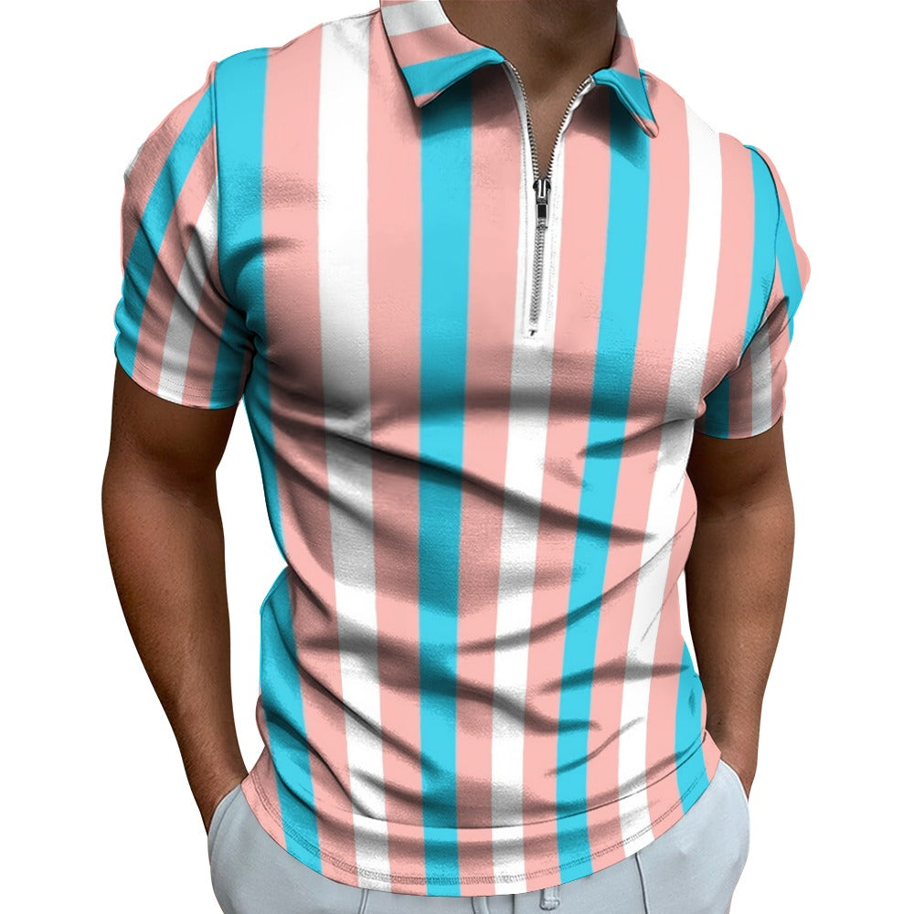 Plus Size Blue Pink White All Over Pride Half-Zip Boyfriend Polo