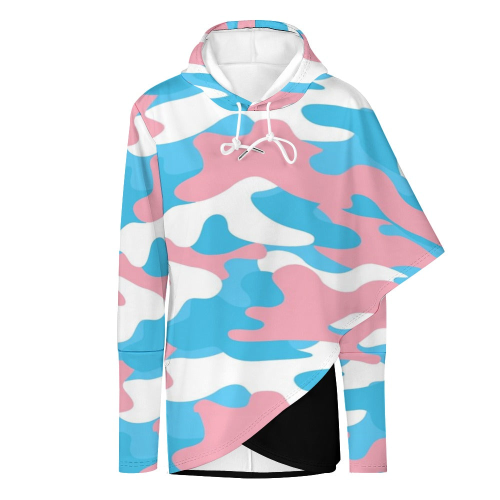 Plus Size Blue Pink White Pride Camouflage/Black Asymmetric Hooded Sweatshirt