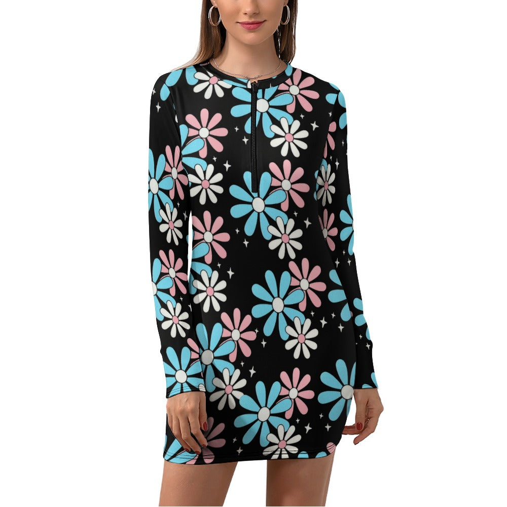 Women's Zipper Long Sleeve Hip Dress