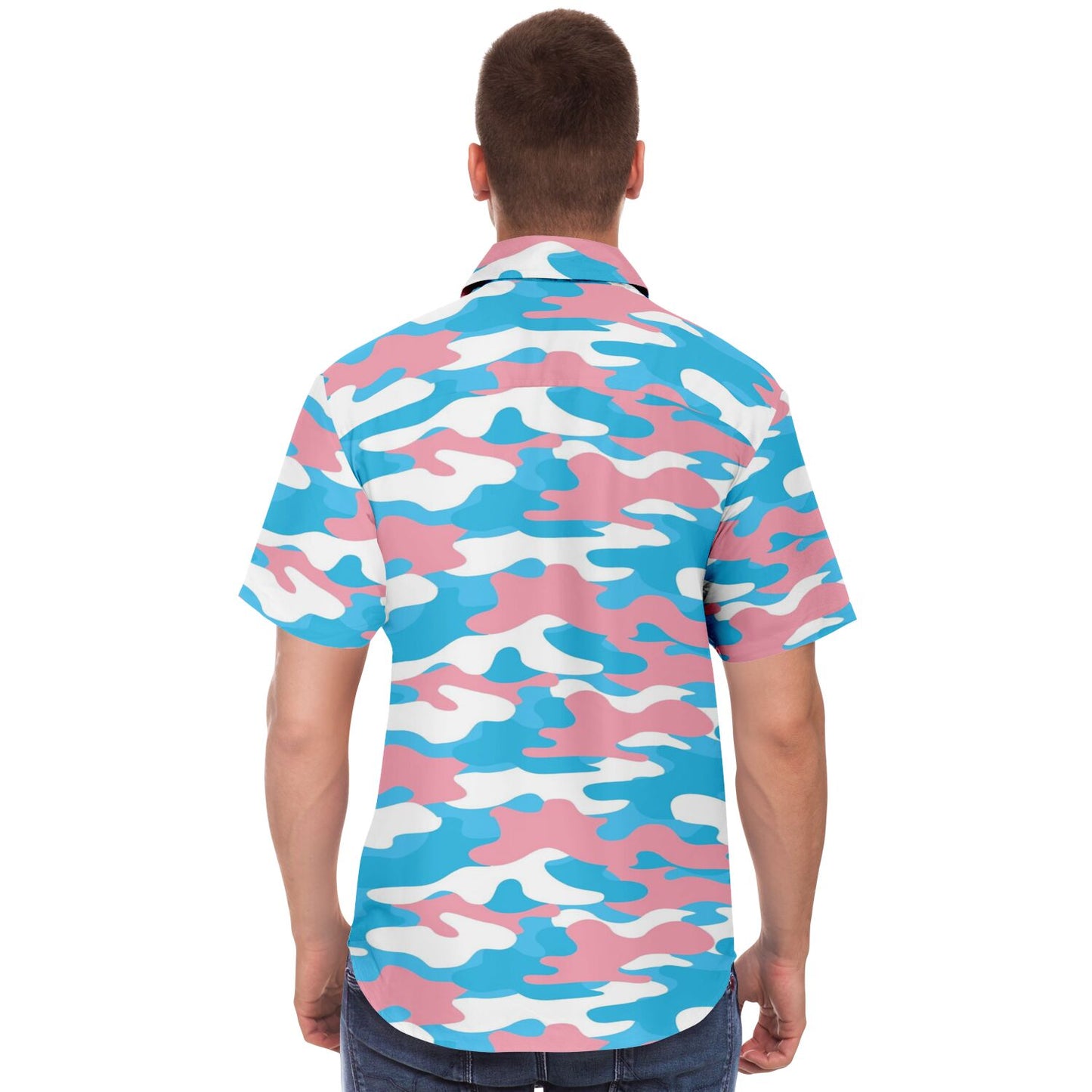 Blue Pink White All Over Pride Camouflage Boyfriend Short Sleeved Shirt