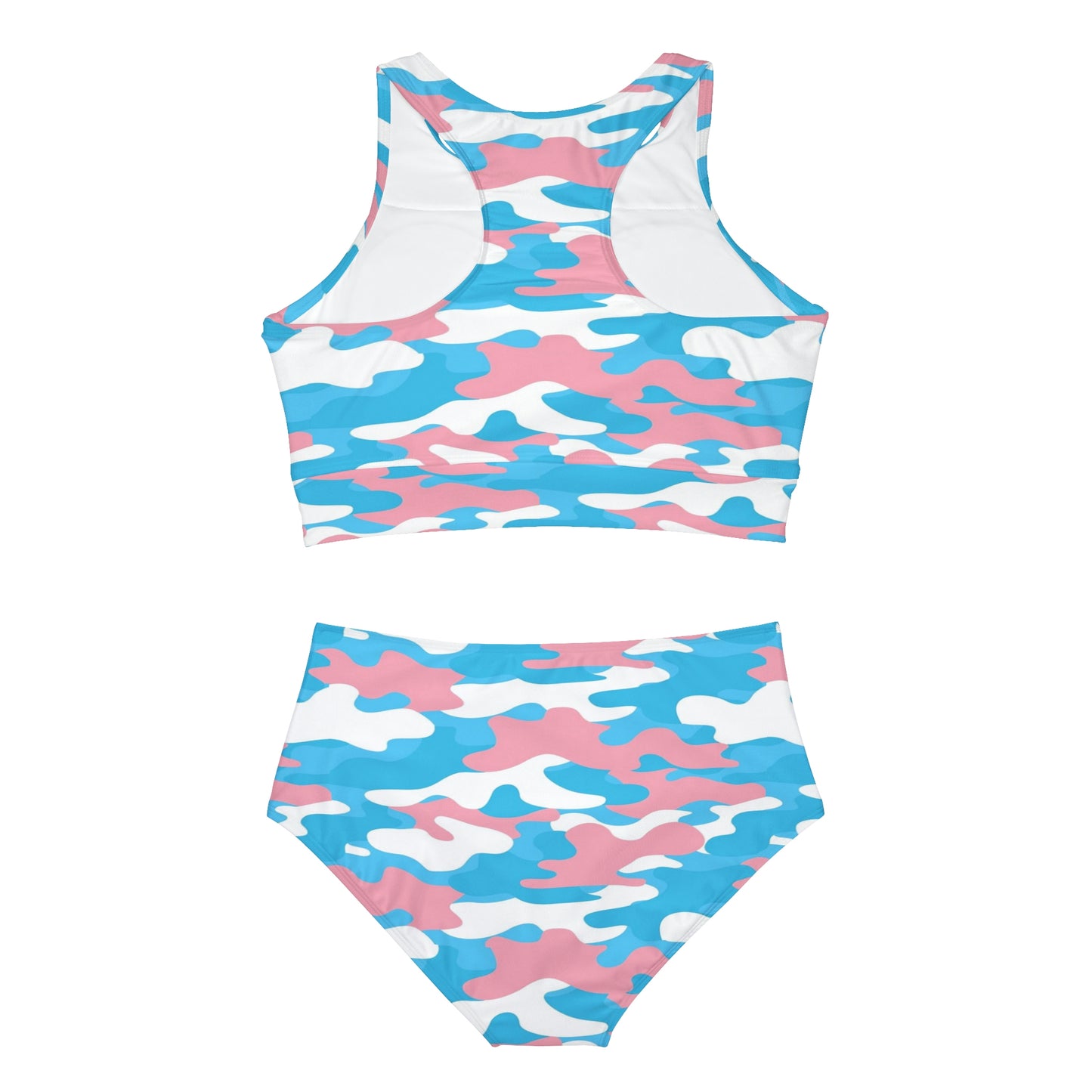 Blue Pink White Camouflage Sports Bikini Twin-Set