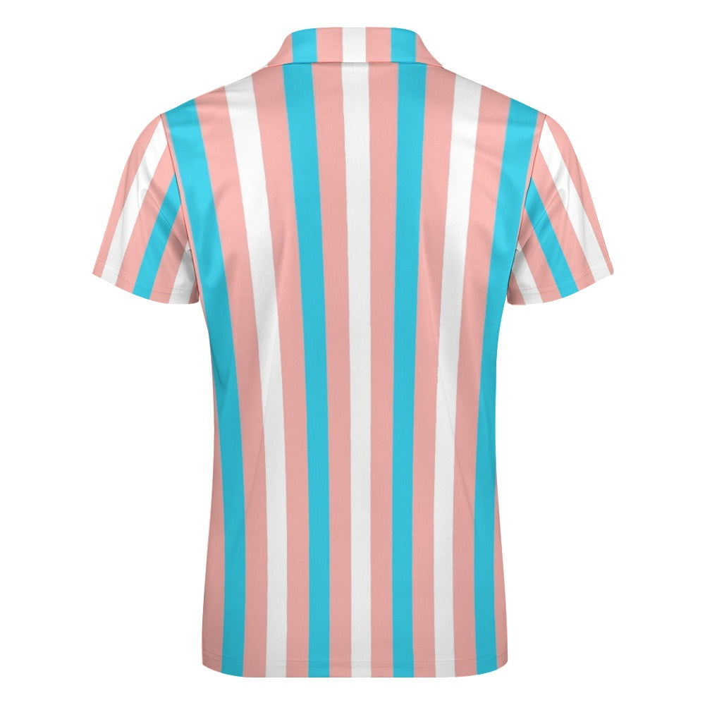 Plus Size Blue Pink White All Over Pride Half-Zip Boyfriend Polo