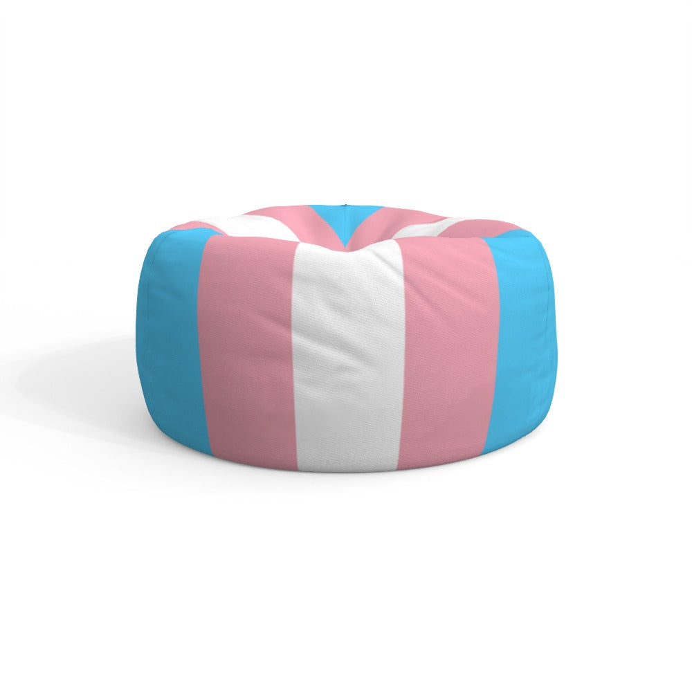 Blue Pink White All Over Trans Pride Printed Indoor/Outdoor Round Bean Bag