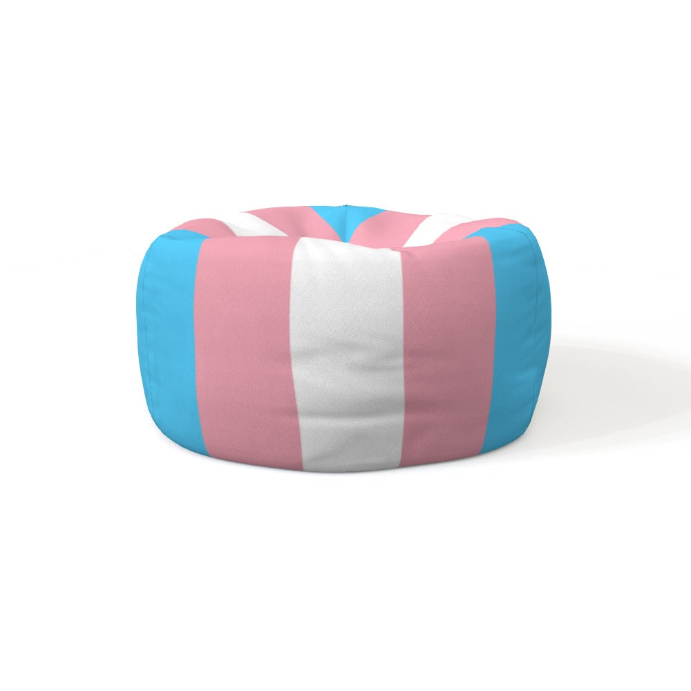 Blue Pink White All Over Trans Pride Printed Indoor/Outdoor Round Bean Bag