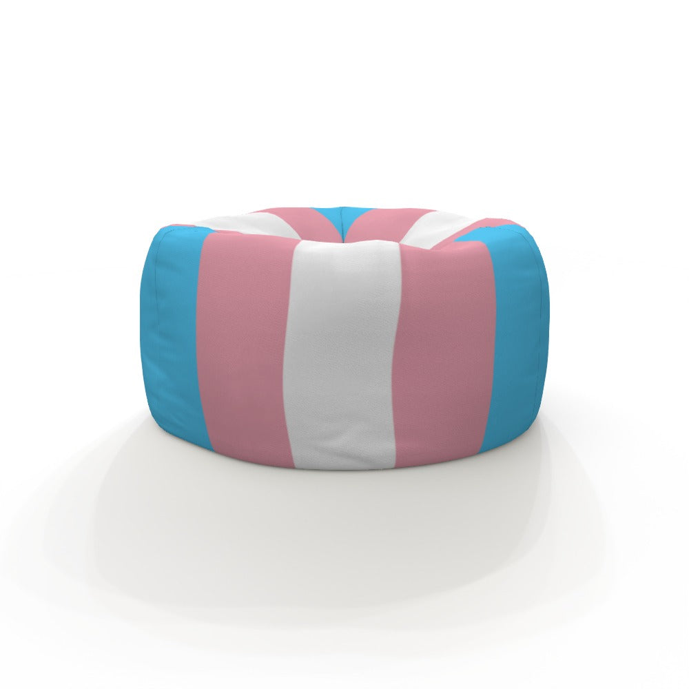 Blue Pink White All Over Trans Pride Printed Indoor/Outdoor Round Bean Bag