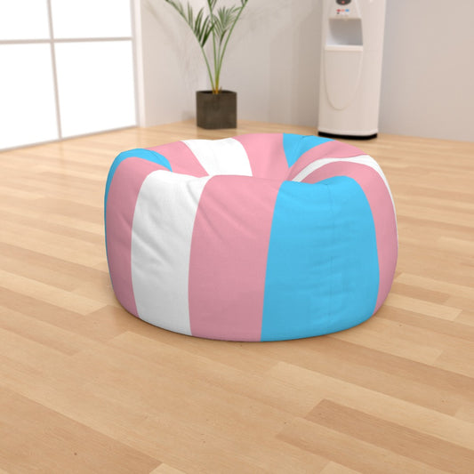 Blue Pink White All Over Trans Pride Printed Indoor/Outdoor Round Bean Bag