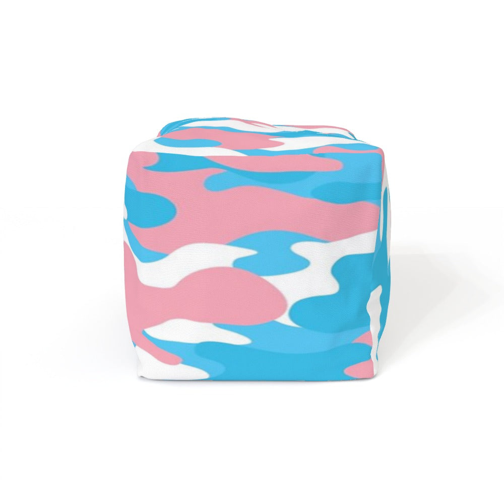 Blue Pink White All Over Pride Camouflage Printed Indoor/Outdoor Canvas Bean Cube