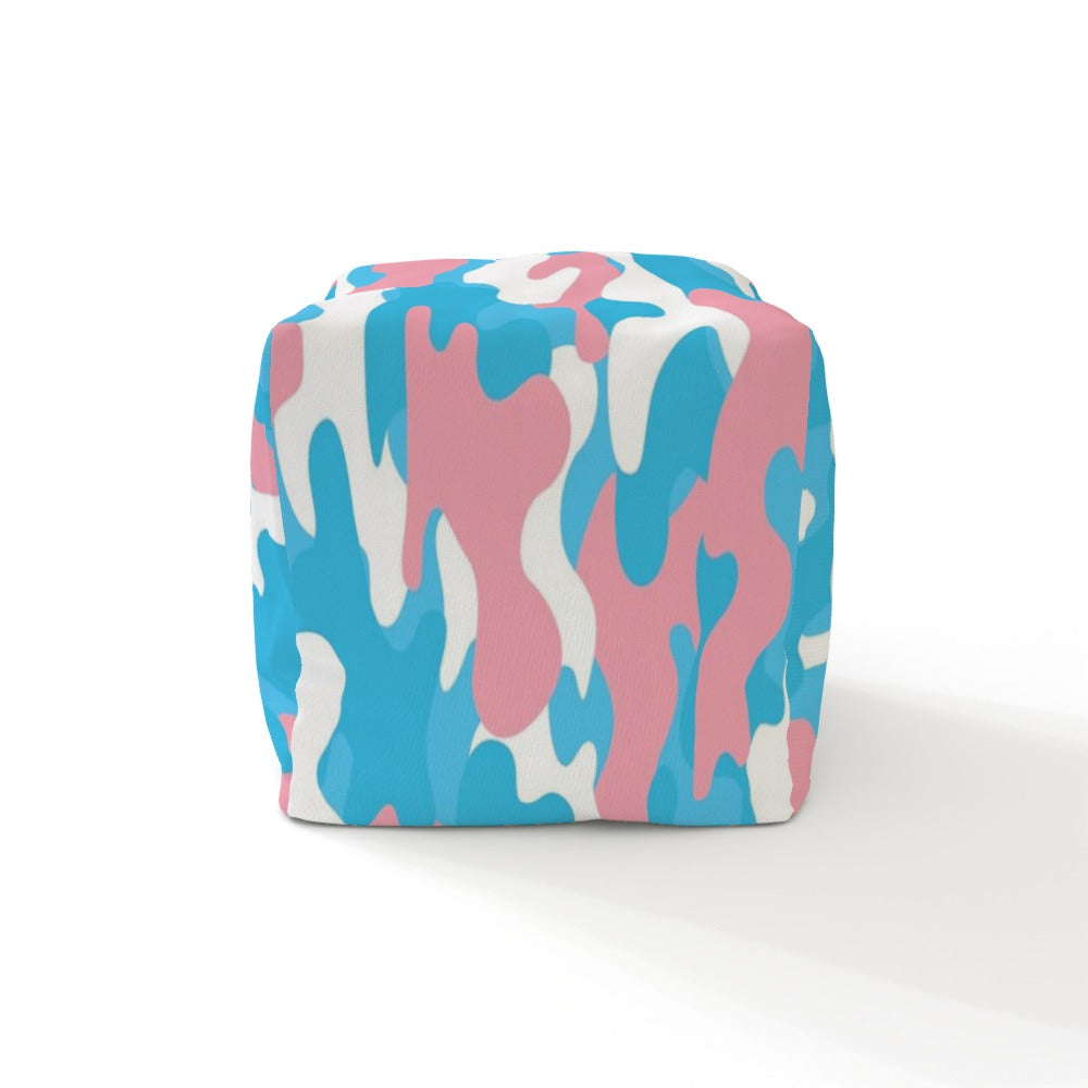 Blue Pink White All Over Pride Camouflage Printed Indoor/Outdoor Canvas Bean Cube