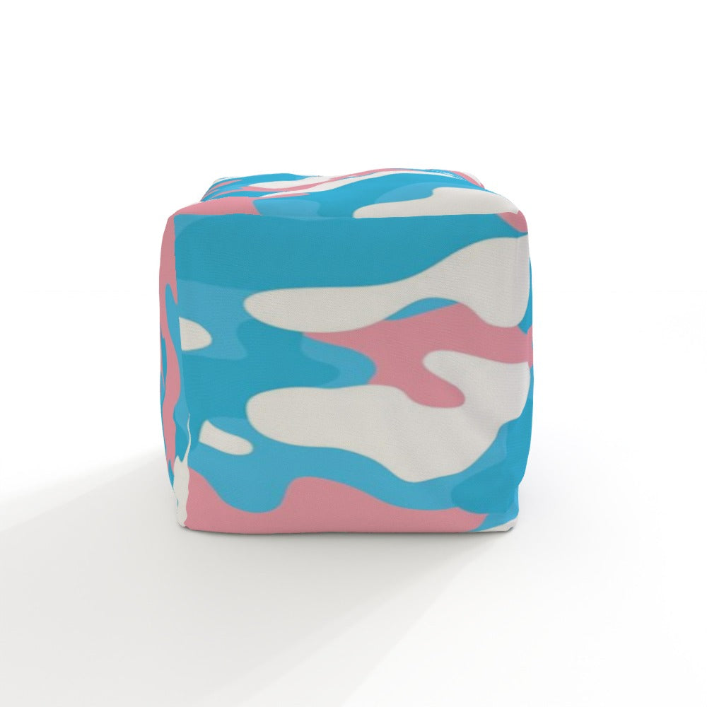 Blue Pink White All Over Pride Camouflage Printed Indoor/Outdoor Canvas Bean Cube