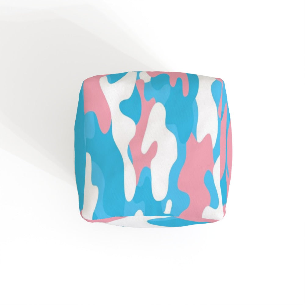 Blue Pink White All Over Pride Camouflage Printed Indoor/Outdoor Canvas Bean Cube