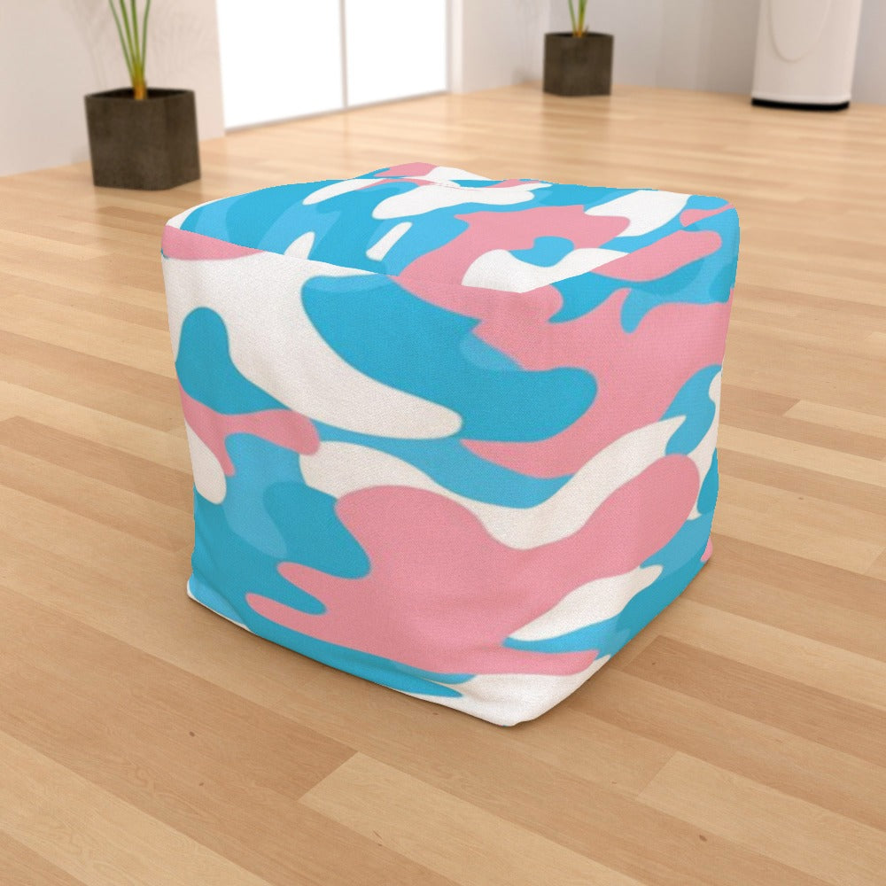 Blue Pink White All Over Pride Camouflage Printed Indoor/Outdoor Canvas Bean Cube