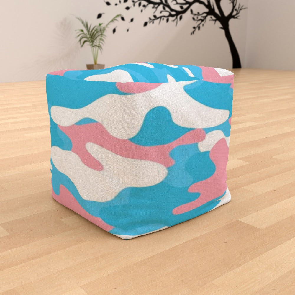 Blue Pink White All Over Pride Camouflage Printed Indoor/Outdoor Canvas Bean Cube