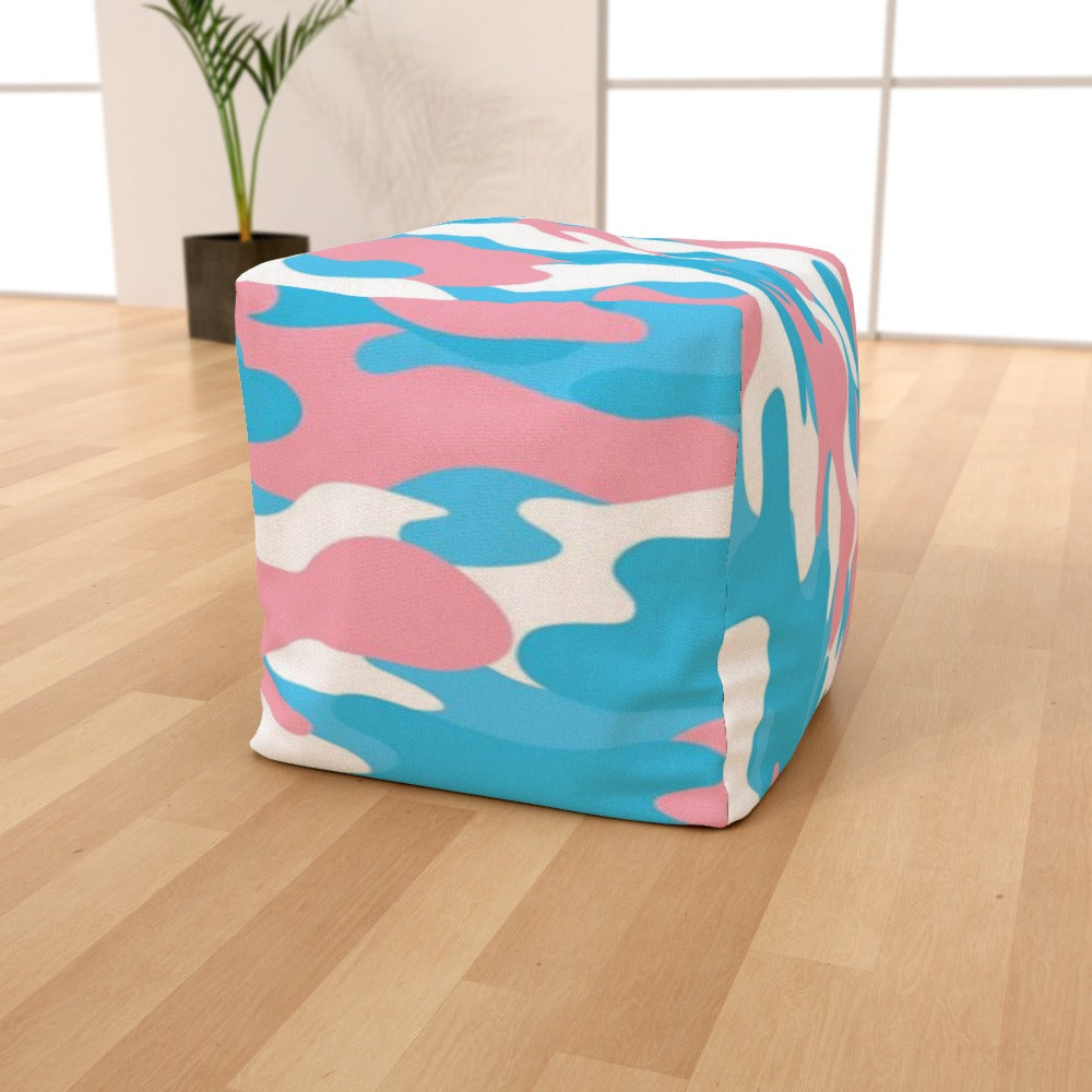 Blue Pink White All Over Pride Camouflage Printed Indoor/Outdoor Canvas Bean Cube