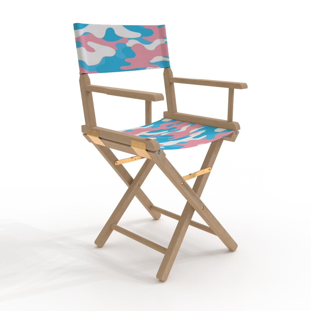 Blue Pink White All Over Camouflage Pride Printed Canvas Directors Chair