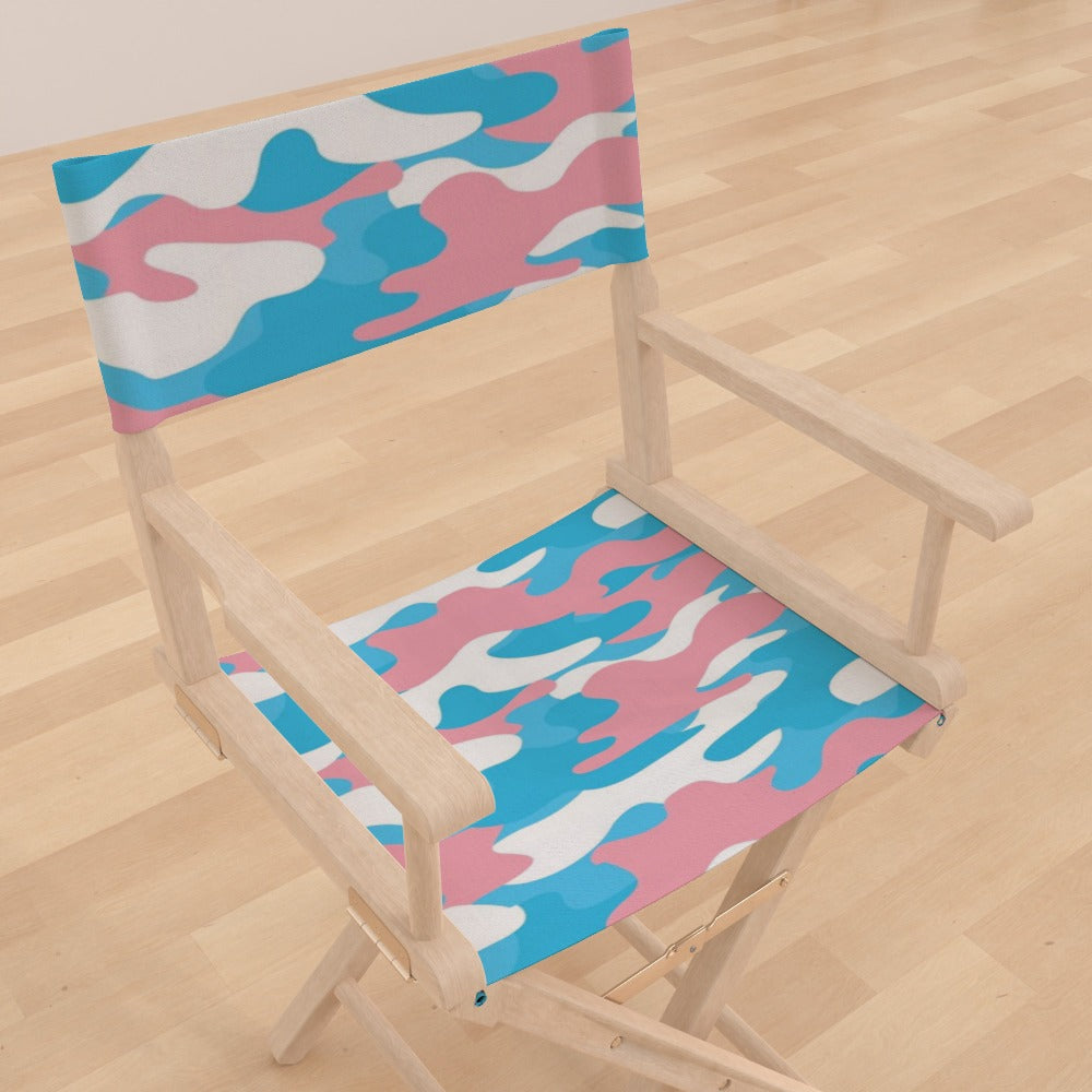 Blue Pink White All Over Camouflage Pride Printed Canvas Directors Chair