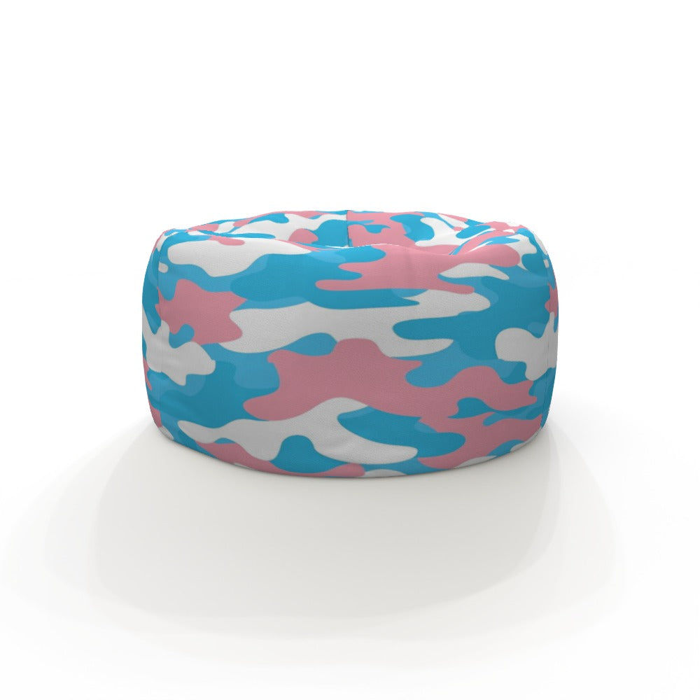 Blue Pink White All Over Trans Pride Camouflage Indoor/Outdoor Round Bean Bag