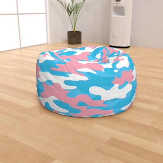 Blue Pink White All Over Trans Pride Camouflage Indoor/Outdoor Round Bean Bag