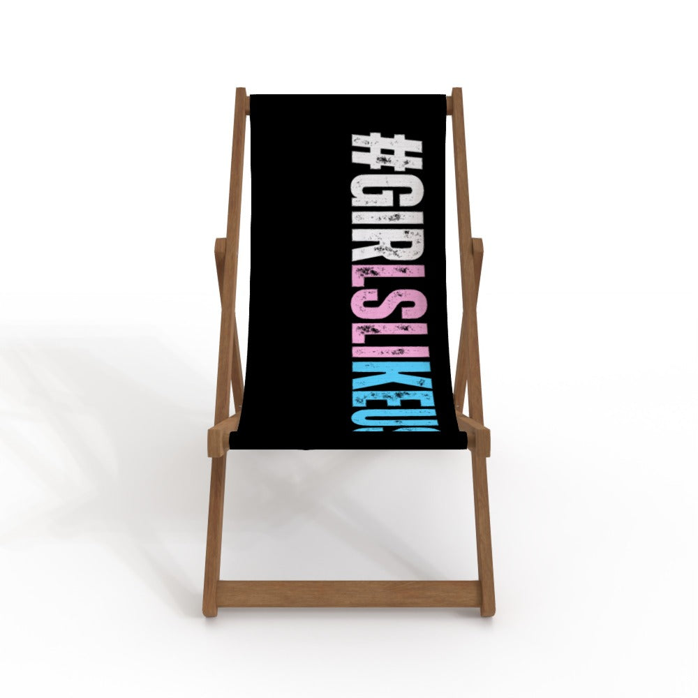 Blue Pink White All Over Pride Black Hashtag Series Canvas Deckchair