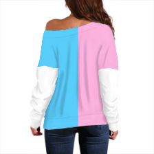 Plus Size Blue Pink White Pride Contrast-Sleeve Slouchy Fit Sweatshirt
