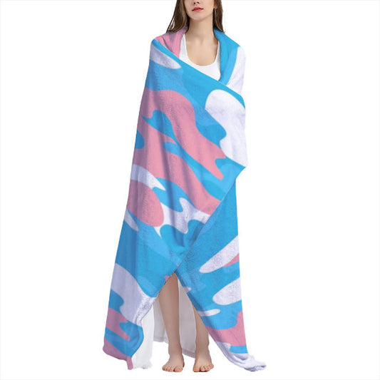 Blue Pink White All-Over Pride Camouflage Arctic Fleece Double Blanket