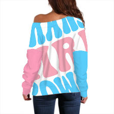 Plus Size Blue Pink White 'TRANS GIRL POWER' Contrast-Sleeve Slouchy Fit Sweatshirt