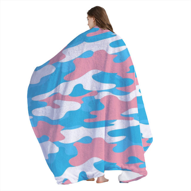 Blue Pink White All-Over Pride Camouflage Arctic Fleece Double Blanket