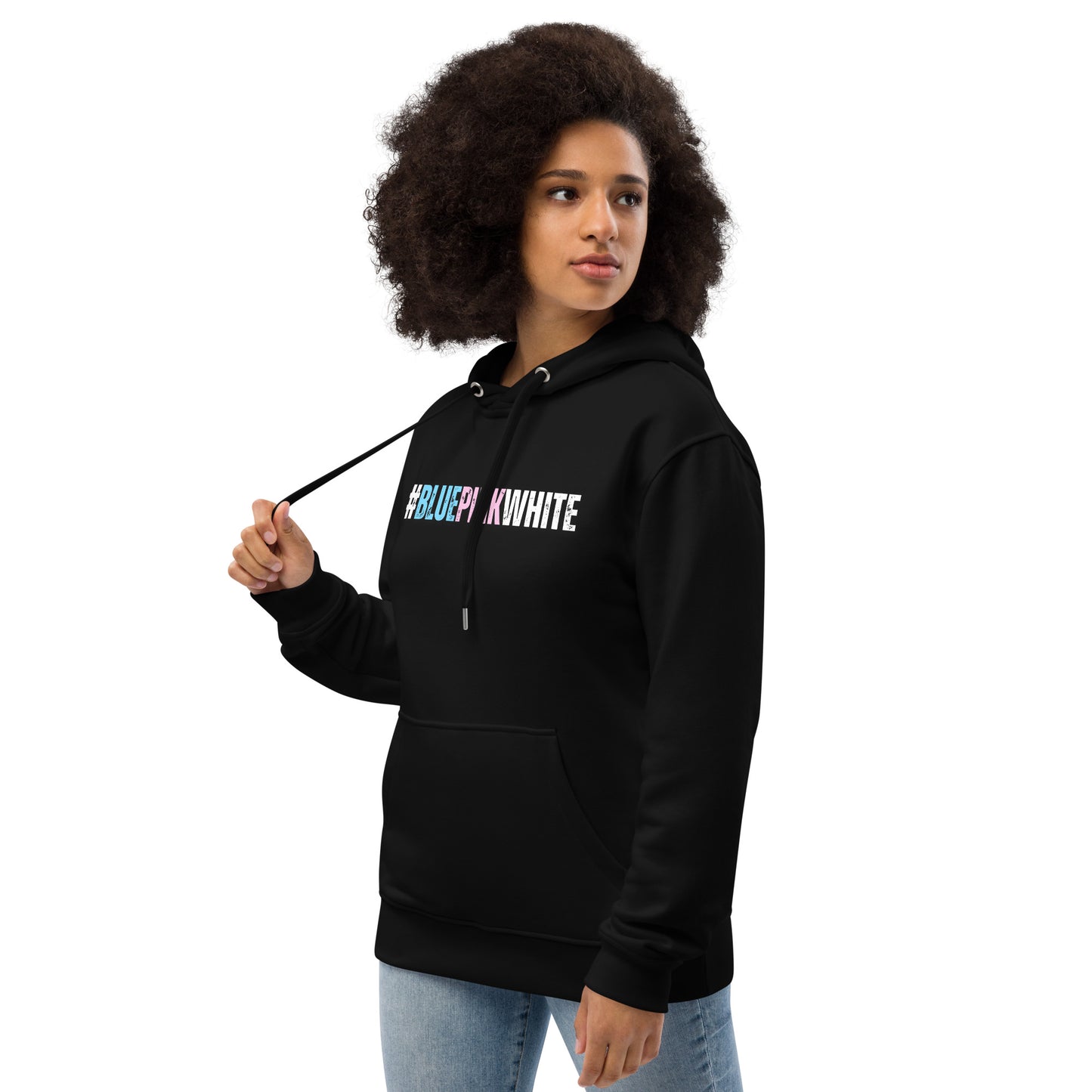 Black 'BLUEPINKWHITE' Hashtag Premium Soft Organic Cotton Hoodie