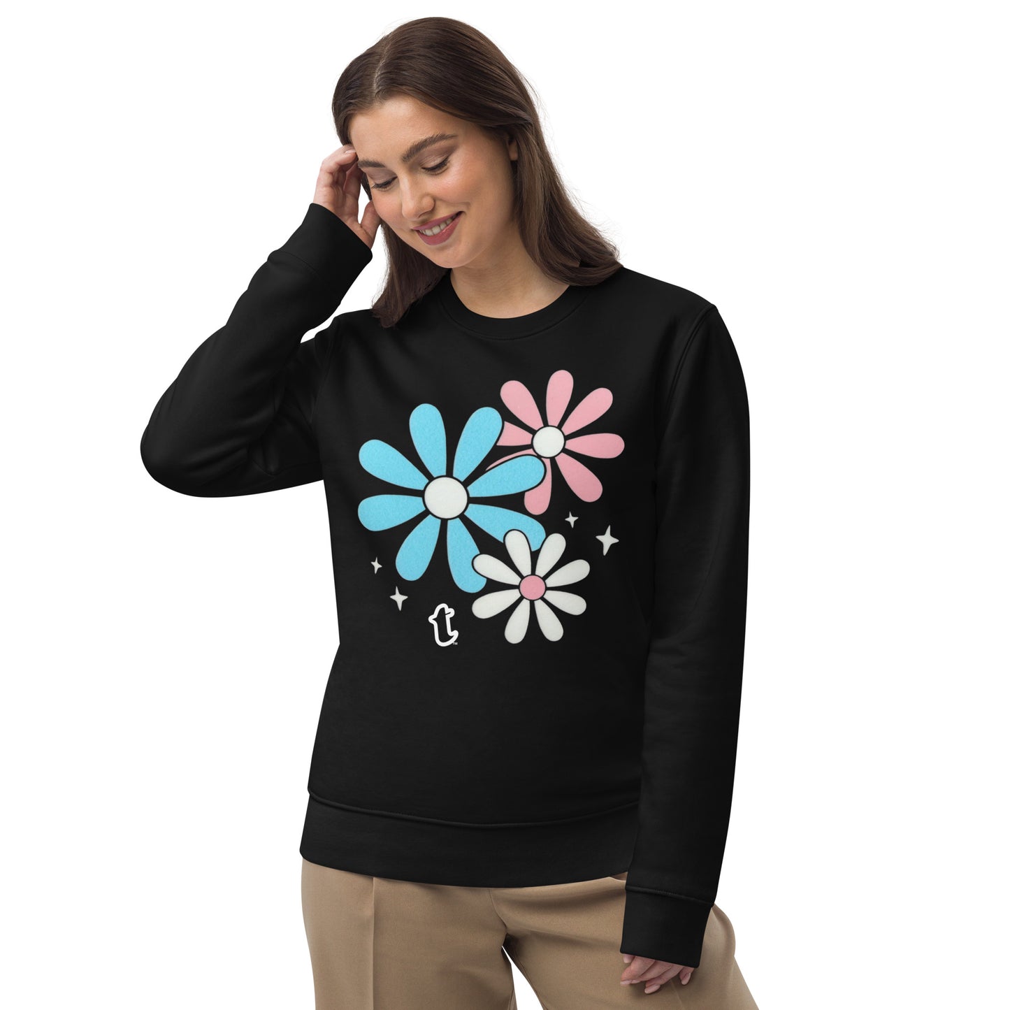 Blue Pink White Big Daisy Pride Black Unisex Eco Sweatshirt