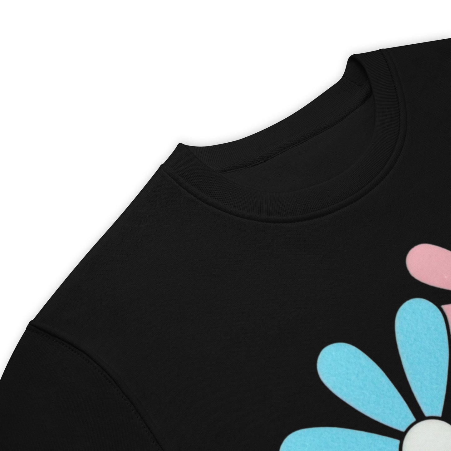 Blue Pink White Big Daisy Pride Black Unisex Eco Sweatshirt