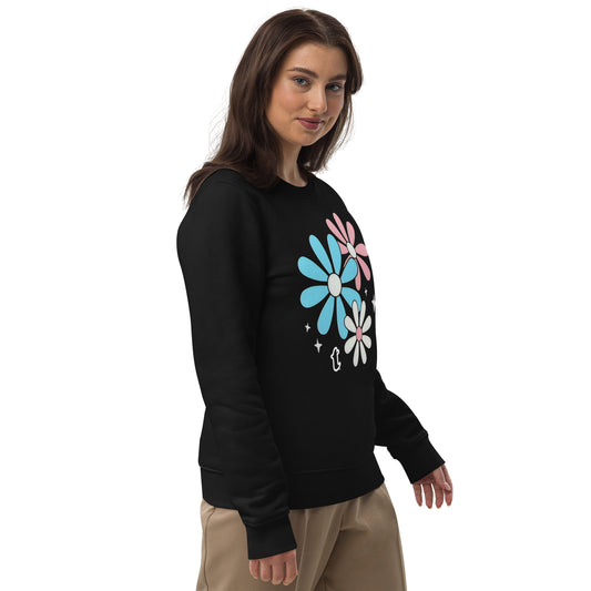 Blue Pink White Big Daisy Pride Black Unisex Eco Sweatshirt