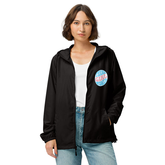 Black 'TRANS GIRL POWER' Zip-Up Hooded Windbreaker