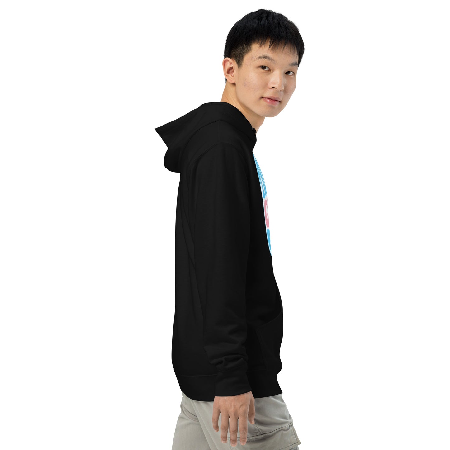 Blue Pink White Teen 'TRANS GIRL POWER' Black Jersey Lined Hoodie