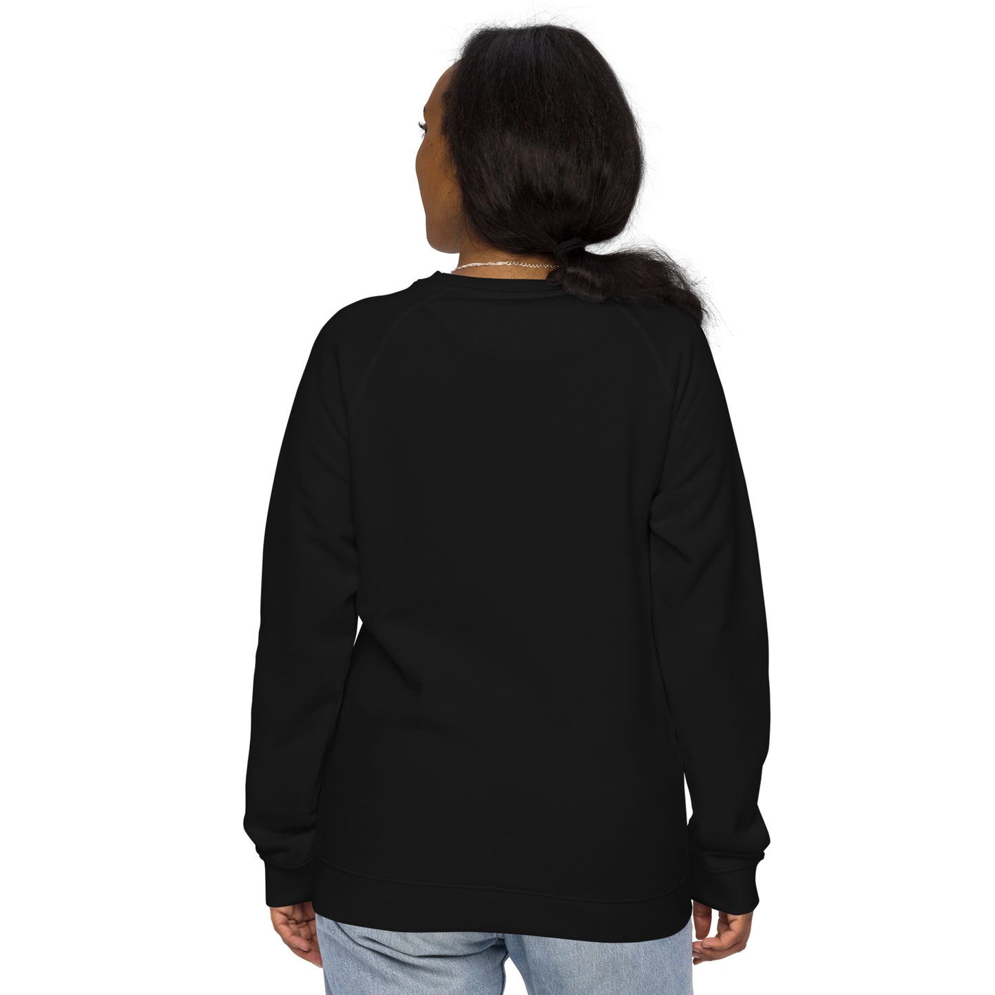 Blue Pink White 'TRANS GIRL POWER' Raglan-Sleeved Black Organic Sweatshirt