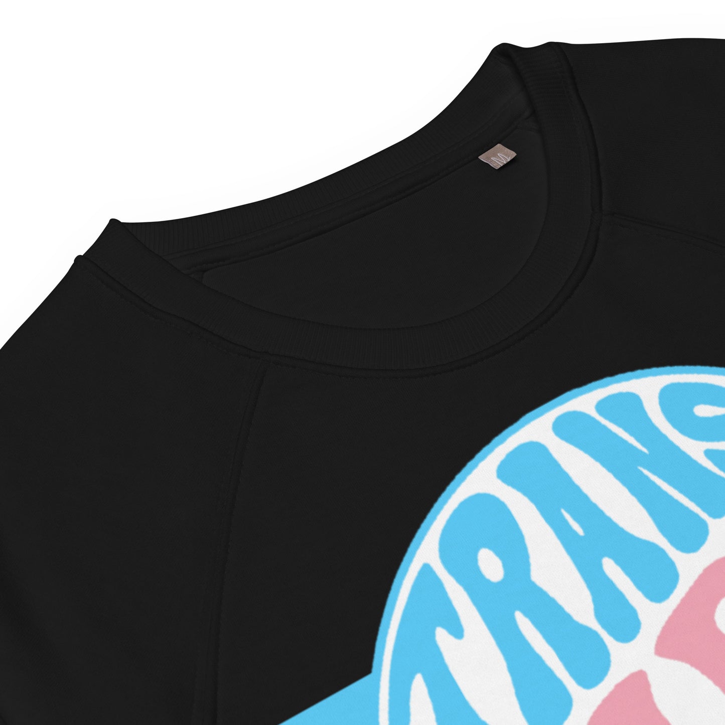 Blue Pink White 'TRANS GIRL POWER' Raglan-Sleeved Black Organic Sweatshirt