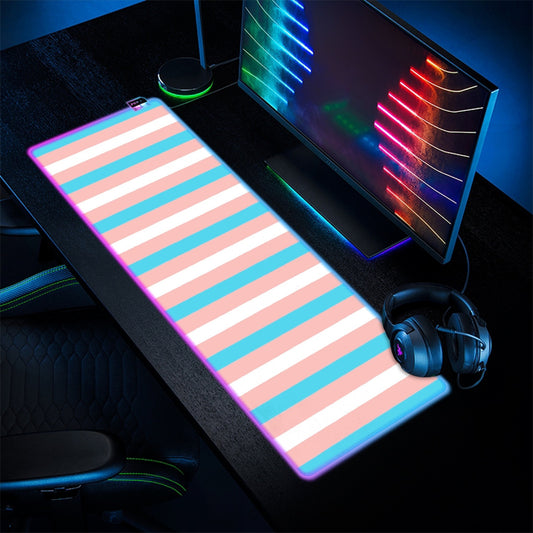 Blue Pink White Pride Candy Striped Transparent LED Gaming Pad