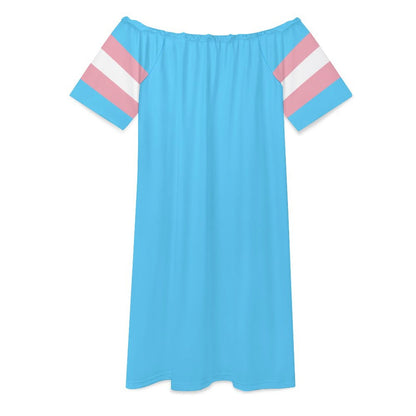 Blue Pink White Pride Off-The-Shoulder Loose Casual Dress