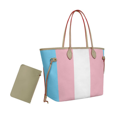 Large Blue Pink White All-Over Pride Vegan Leather Tote Handbag & Purse Set