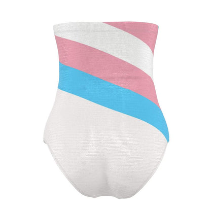 Plus Size Trans Pride Coloured Sash Strapless White Mid-Rise Swimsuit
