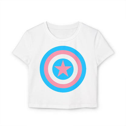 Teen Blue Pink White Pride Shield Baby Tee