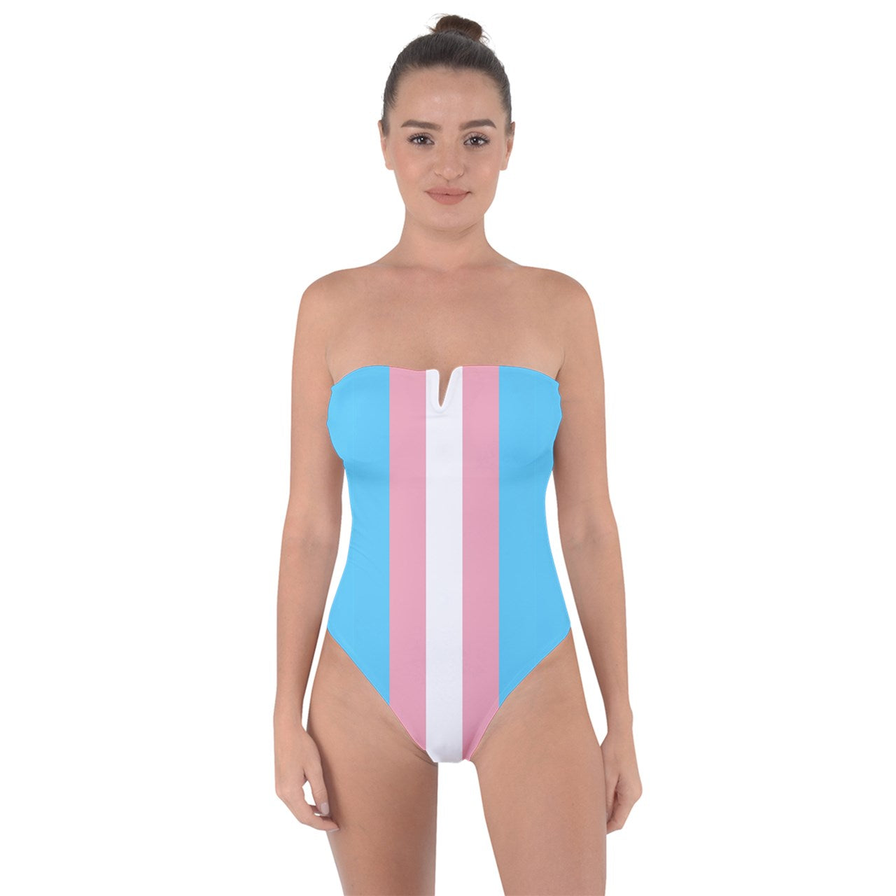 Plus Size Trans Coloured Trans Pride Strapless Tie-Back Swimsuit