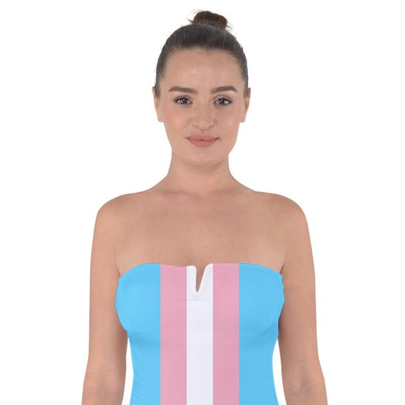Plus Size Trans Coloured Trans Pride Strapless Tie-Back Swimsuit