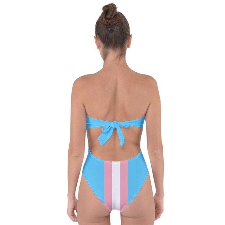 Plus Size Trans Coloured Trans Pride Strapless Tie-Back Swimsuit