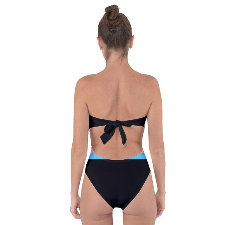 Plus Size Trans Coloured Trans Pride Black Strapless Tie-Back Swimsuit