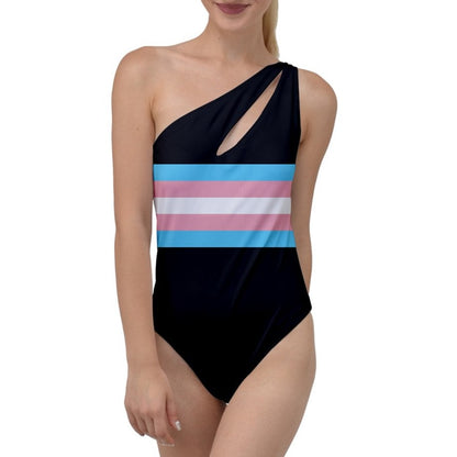 Teen Blue Pink White Pride Ribbon Black To One Side Swimsuit