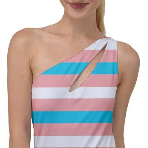 Teen Blue Pink White Pride Candy Striped To One Side Swimsuit