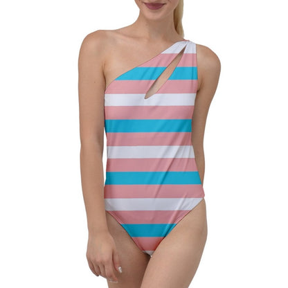 Teen Blue Pink White Pride Candy Striped To One Side Swimsuit